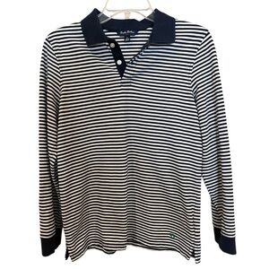 Brooks Brothers Navy and White Striped long sleeve Polo Shirt cotton size large